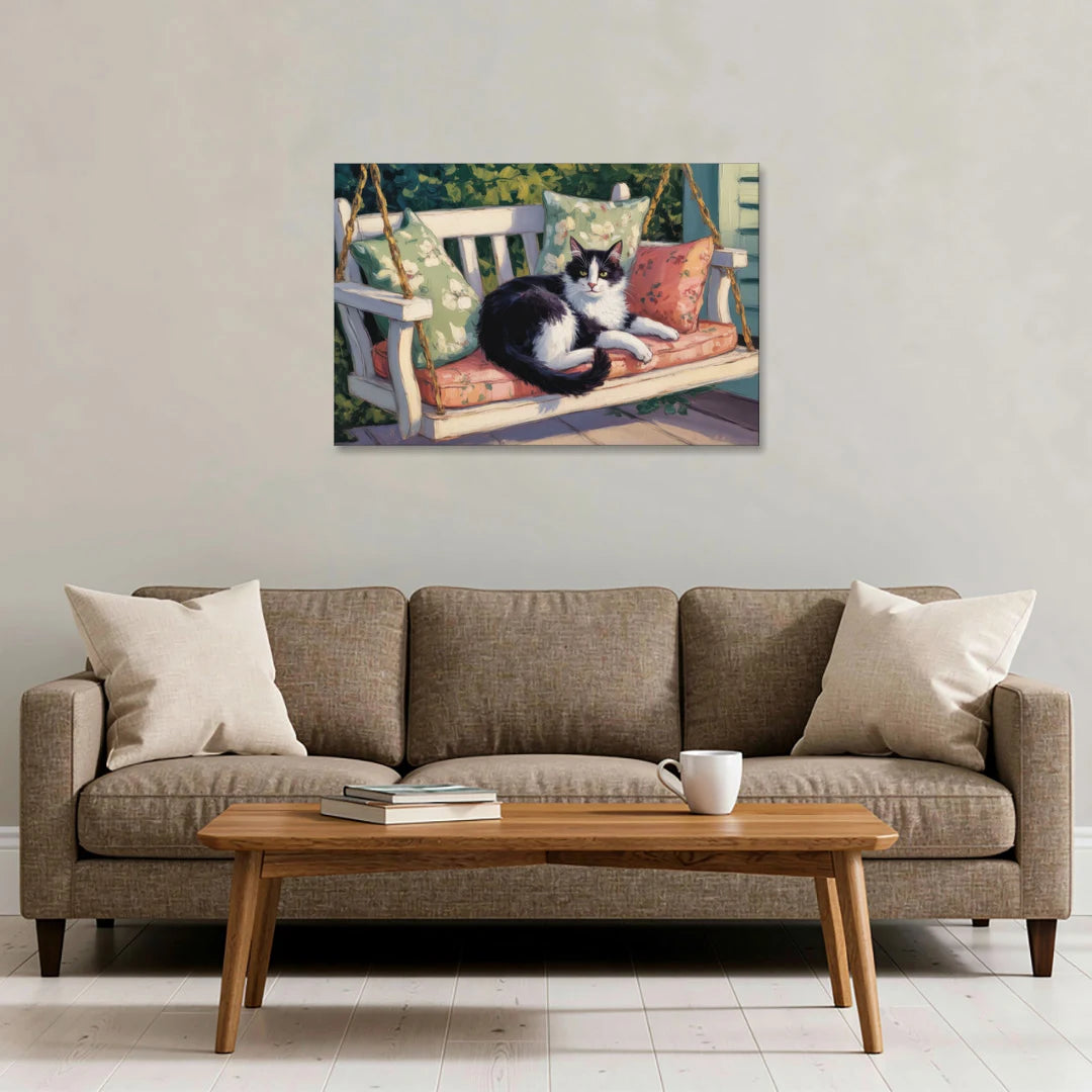 Classic Black and White Cat - Canvas Wall Art - Sofa - 36x24