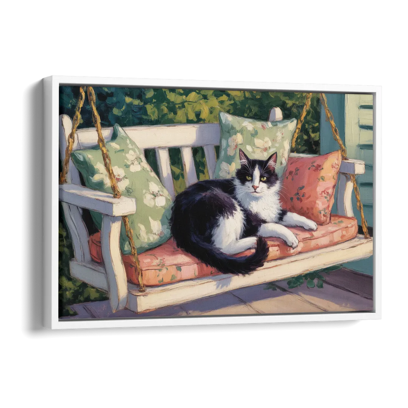 Classic Black and White Cat Side - White Canvas Wall Art
