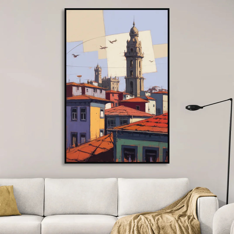 Clerigos Tower View Living Room - Black Canvas Wall Art