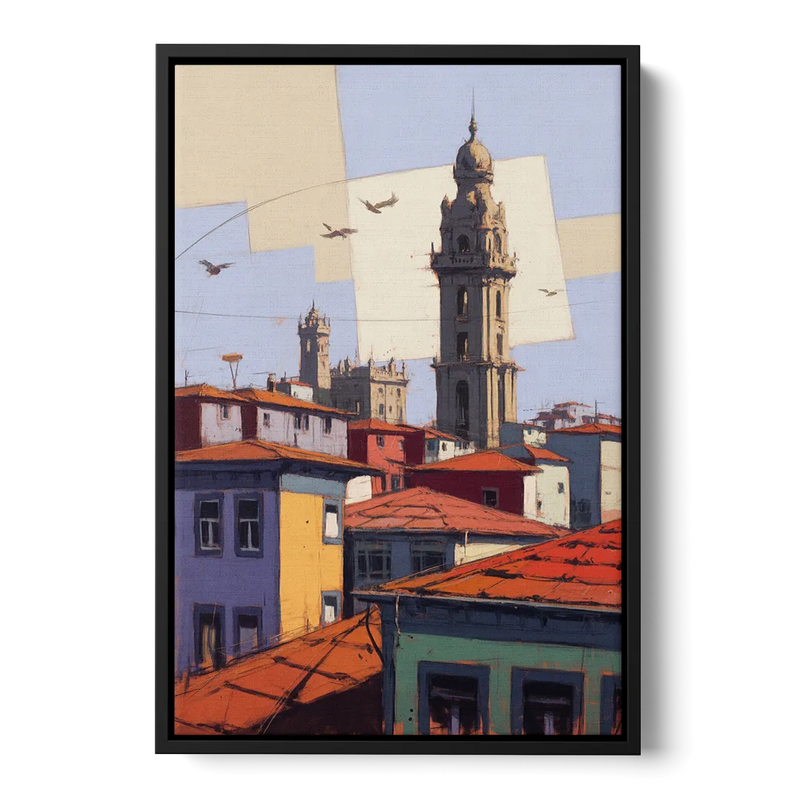 Clerigos Tower View Front - Black Canvas Wall Art