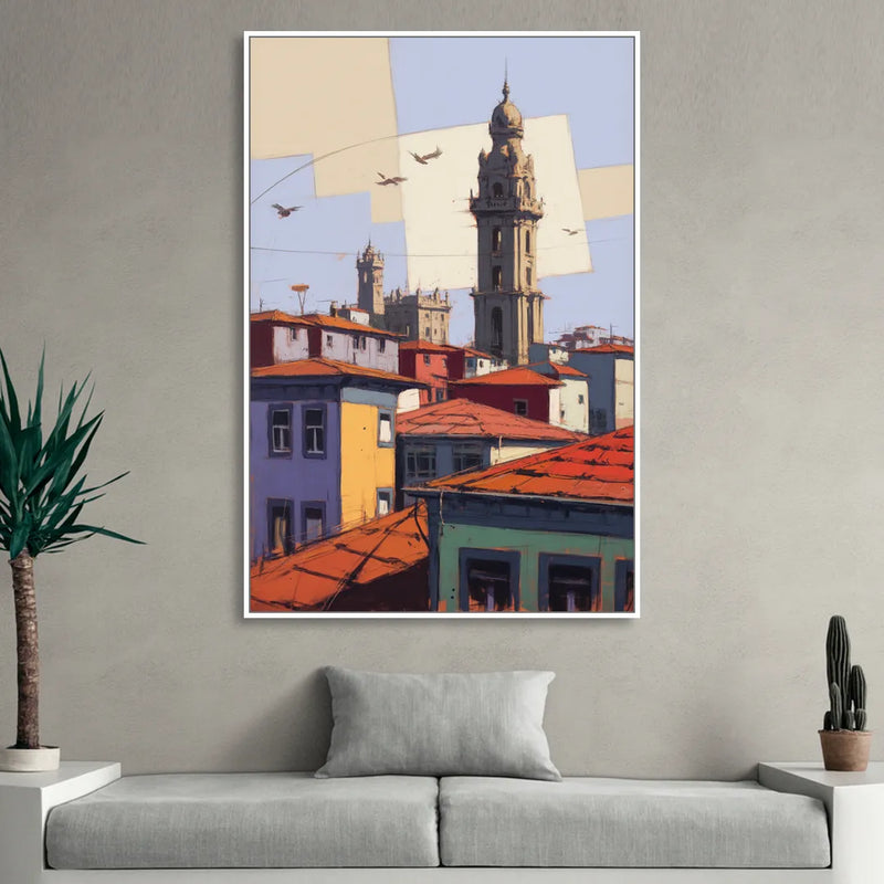 Clerigos Tower View Living Room - White Canvas Wall Art