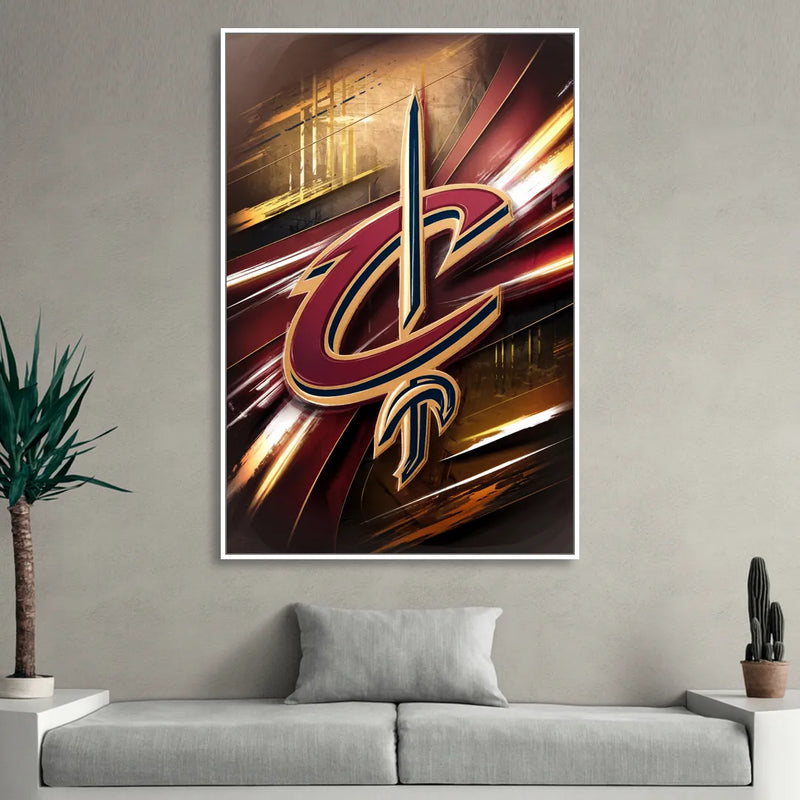 Cleveland Cavaliers Logo Living Room - White Canvas Wall Art