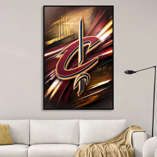 Cleveland Cavaliers Logo Living Room - Black Canvas Wall Art