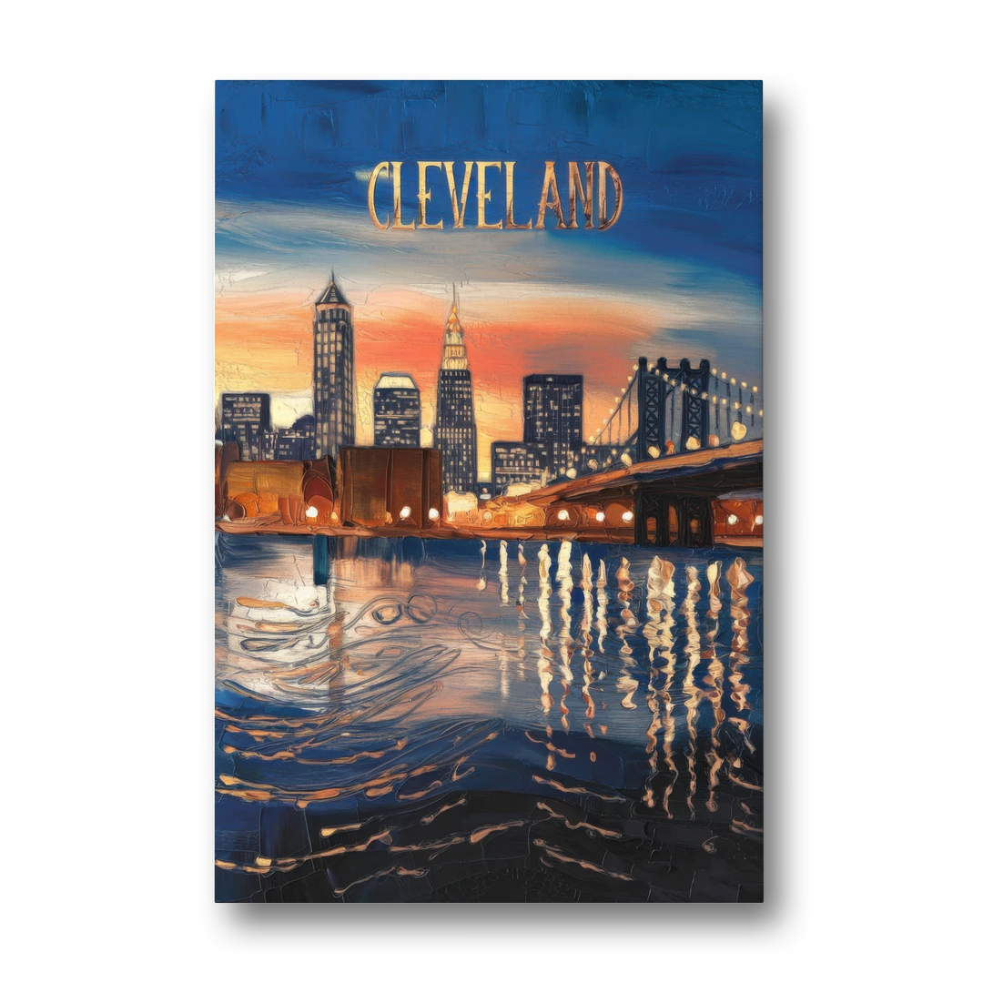 Cleveland Cityscape Panoramic - Canvas Wall Art - Front