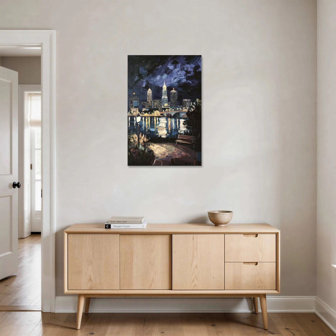 Cleveland Nighttime Lights - Canvas Wall Art - Coffee Table - 24x36