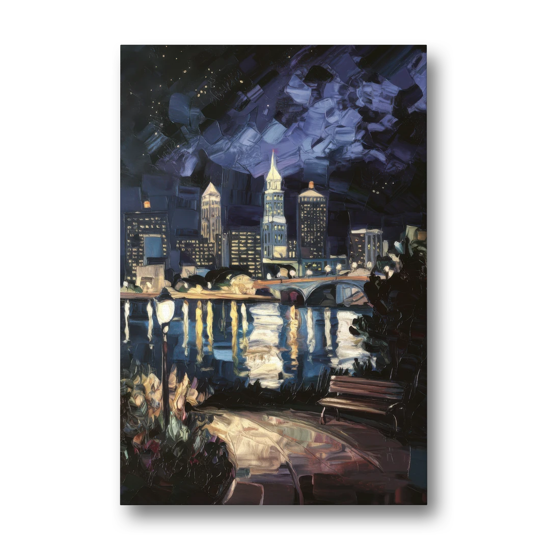 Cleveland Nighttime Lights - Canvas Wall Art - Front