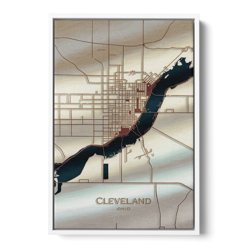 Cleveland Ohio Map Design Front - White Canvas Wall Art