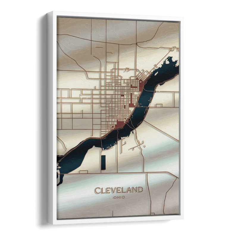 Cleveland Ohio Map Design Side - White Canvas Wall Art