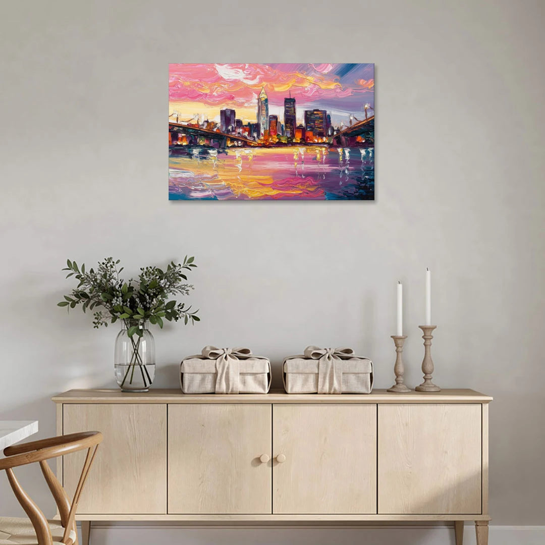 Cleveland Skyline At Sunset - Canvas Wall Art - Coffee Table - 36x24