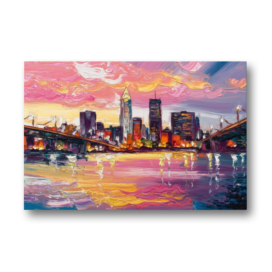 Cleveland Skyline At Sunset - Canvas Wall Art - Front