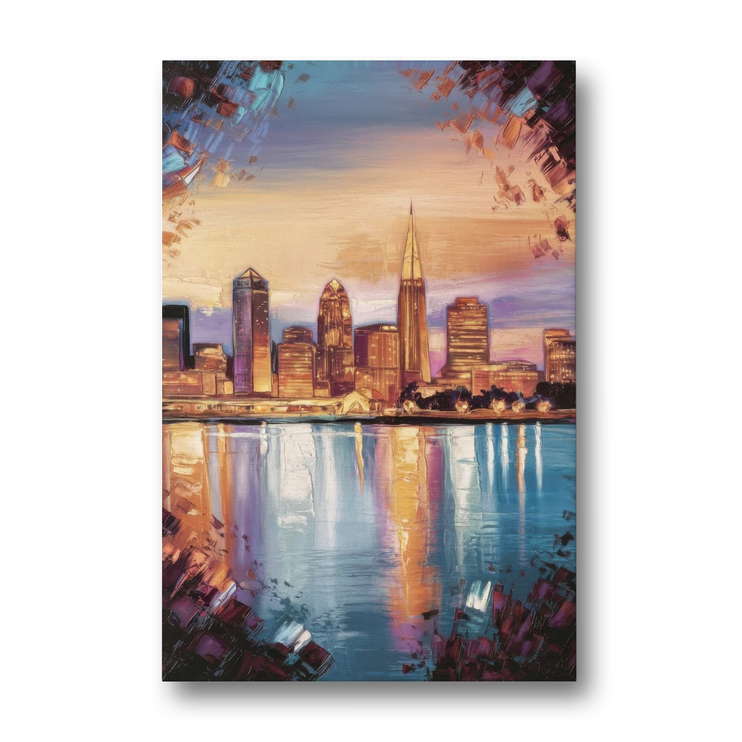 Cleveland Skyline Reflection - Canvas Wall Art - Front