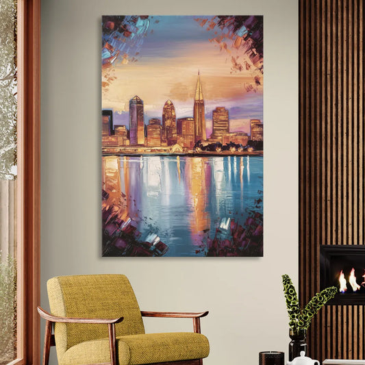 Cleveland Skyline Reflection Living Room - Canvas Wall Art