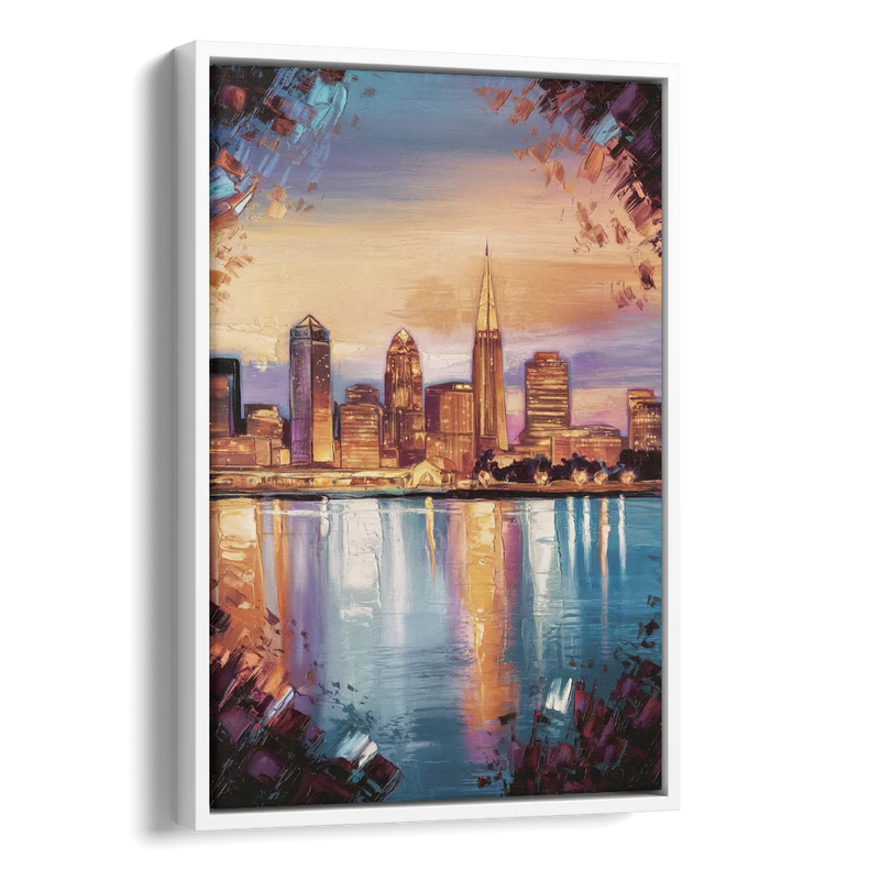 Cleveland Skyline Reflection Side - White Canvas Wall Art