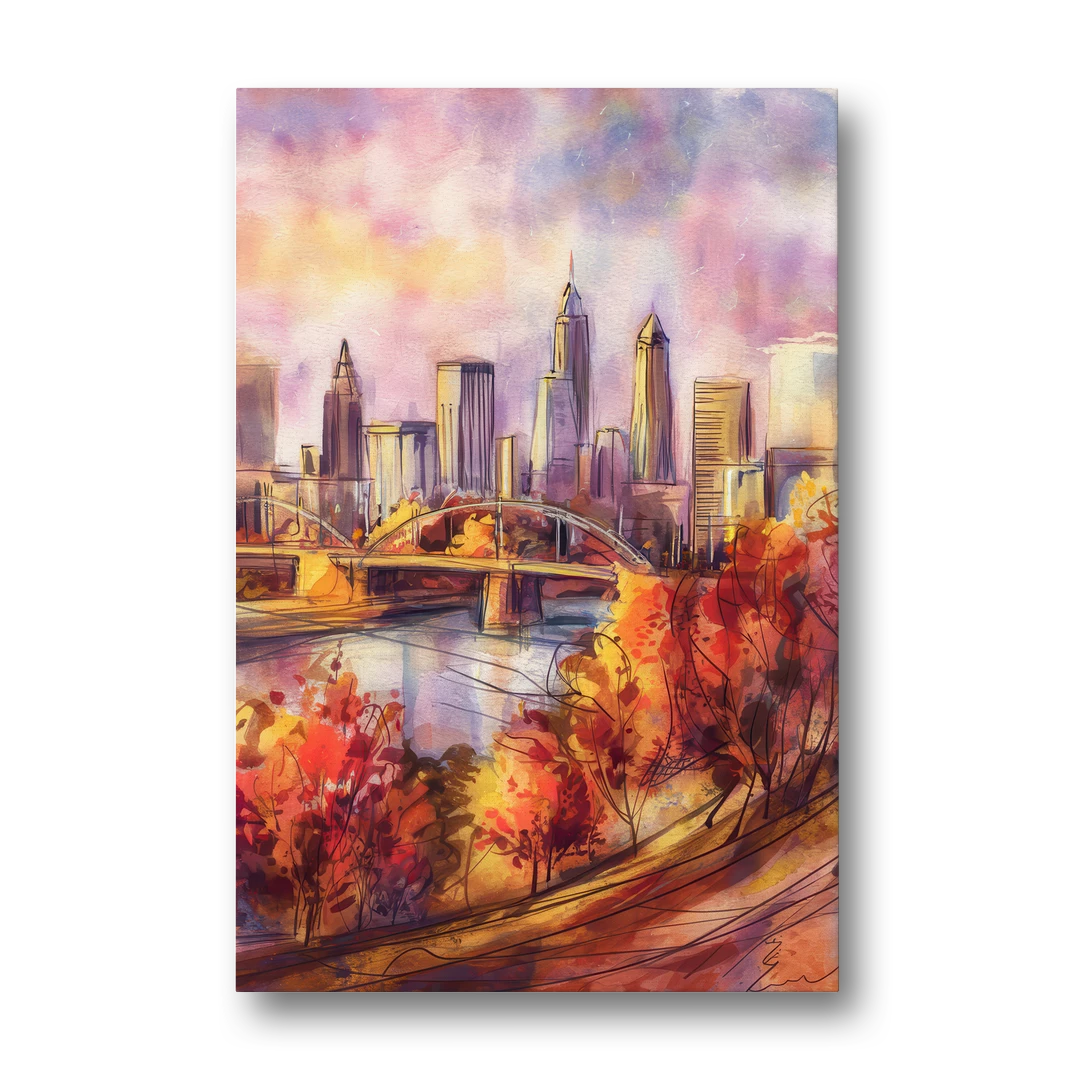 Cleveland Skyline in Autumn - Canvas Wall Art - Front