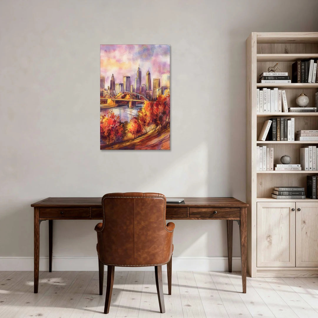 Cleveland Skyline in Autumn - Canvas Wall Art - Office - 24x36