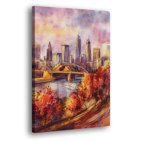 Cleveland Skyline in Autumn - Canvas Wall Art