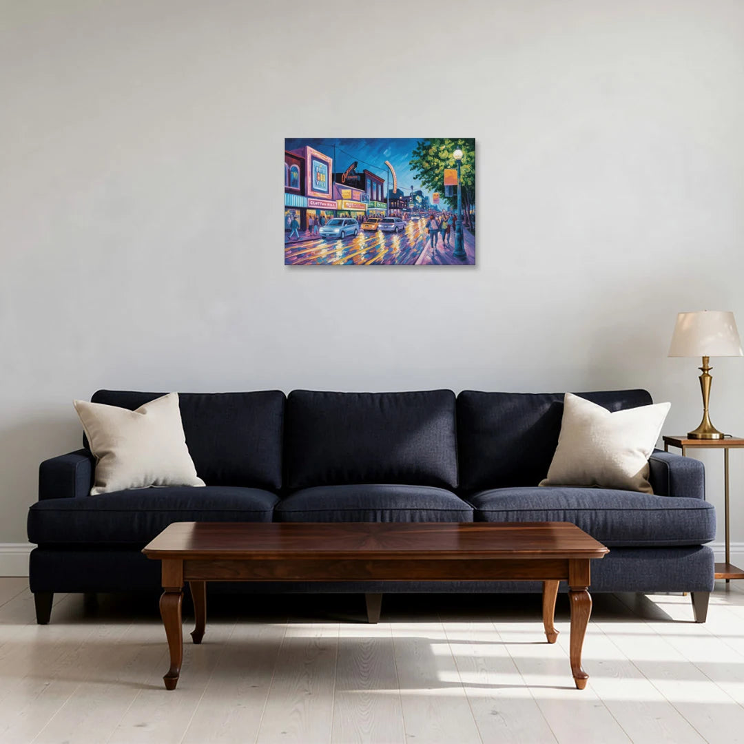 Clifton Hill Neon Lights - Canvas Wall Art - Sofa - 24x16