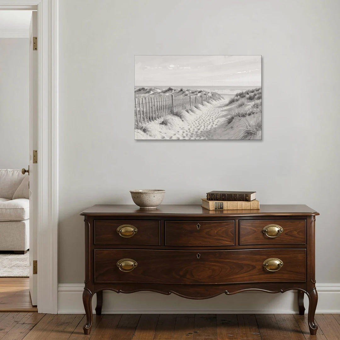 Coastal Black and White Dune Path to the Sea - Canvas Wall Art - Coffee Table - 36x24