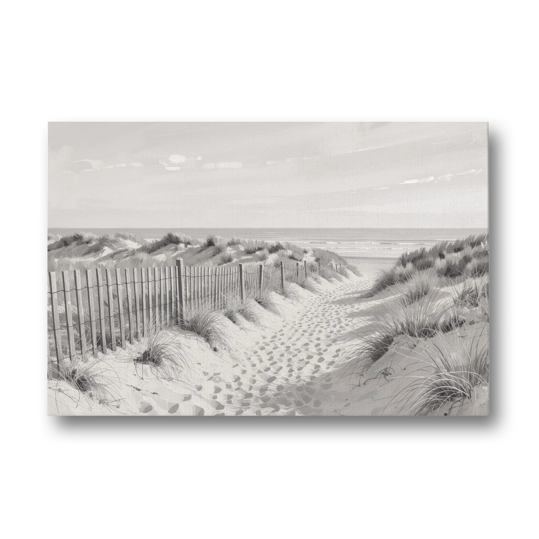Coastal Black and White Dune Path to the Sea - Canvas Wall Art - Front