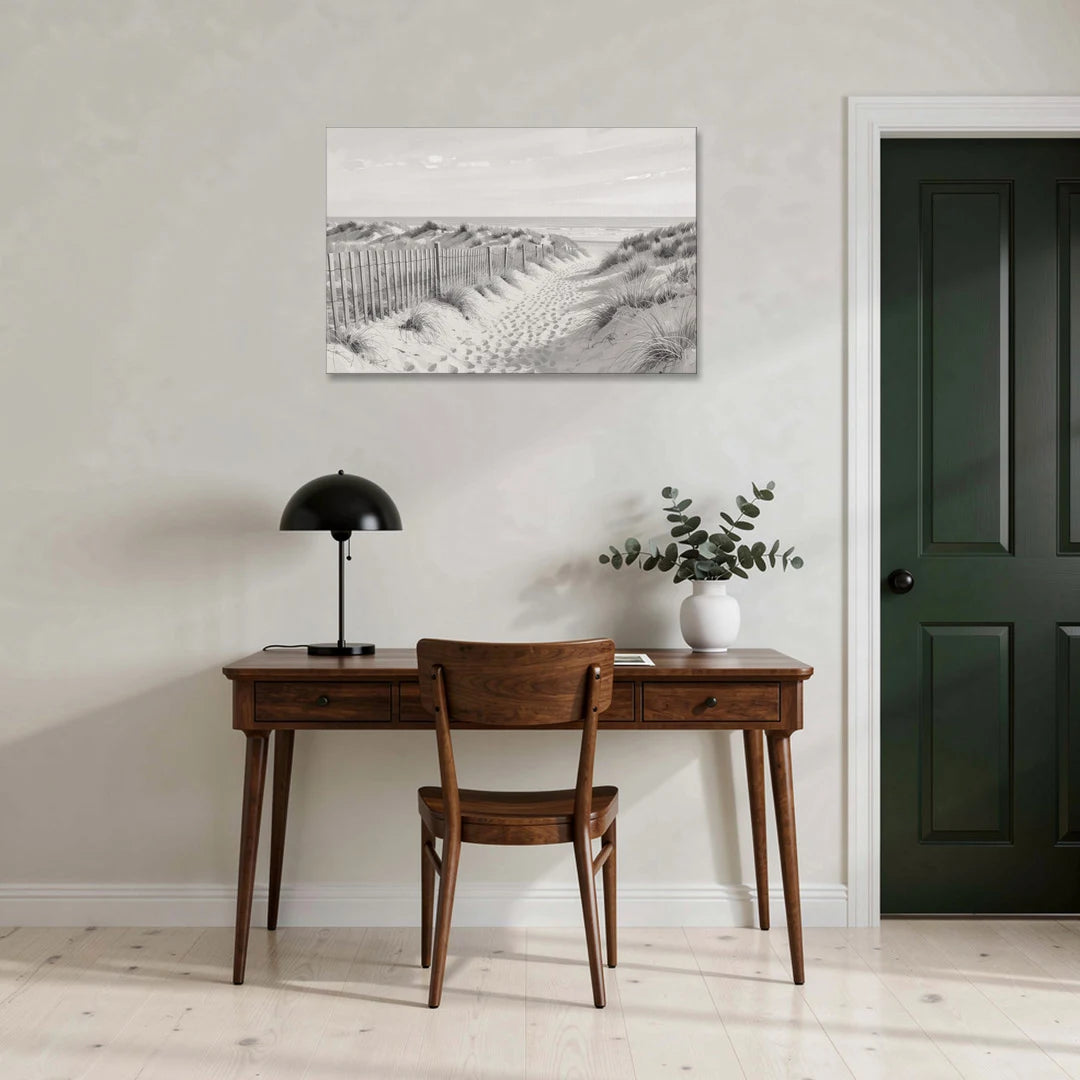 Coastal Black and White Dune Path to the Sea - Canvas Wall Art - Office - 36x24