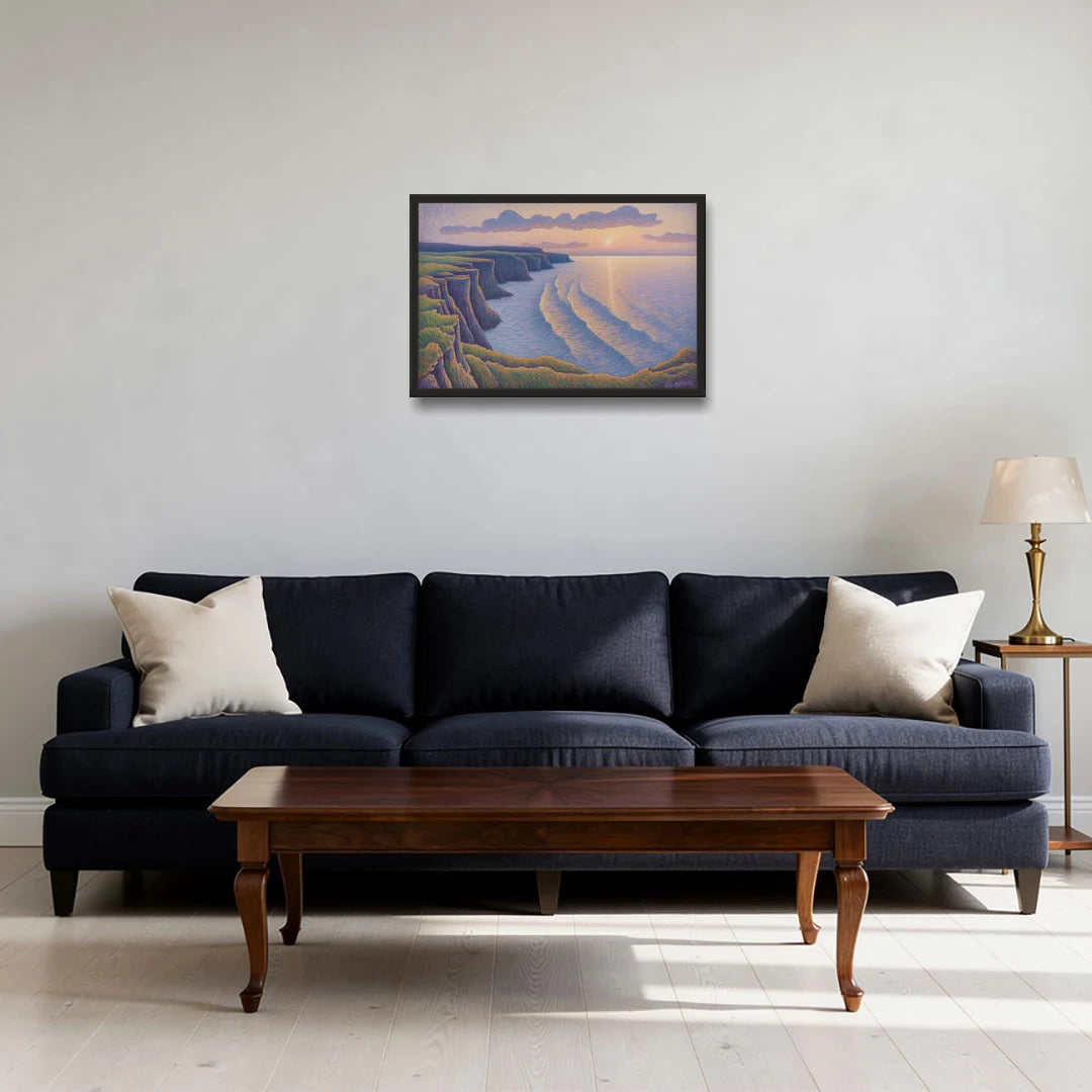 Coastal Cliffs of Newfoundland - Black Framed Canvas Wall Art - Sofa - 24x16
