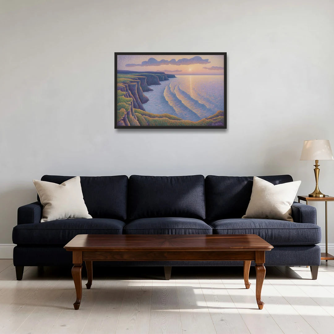 Coastal Cliffs of Newfoundland - Black Framed Canvas Wall Art - Sofa - 30x20