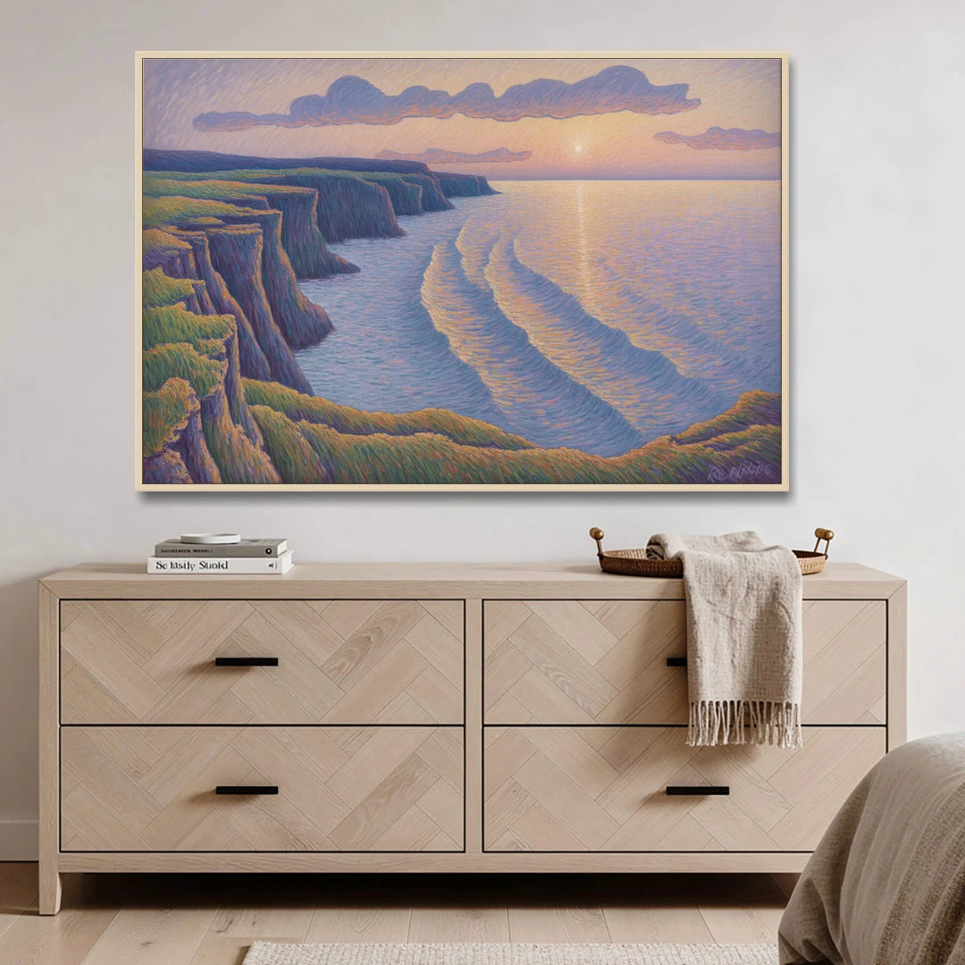 Coastal Cliffs of Newfoundland - Oak Framed Canvas Wall Art - Coffee Table - 60x40