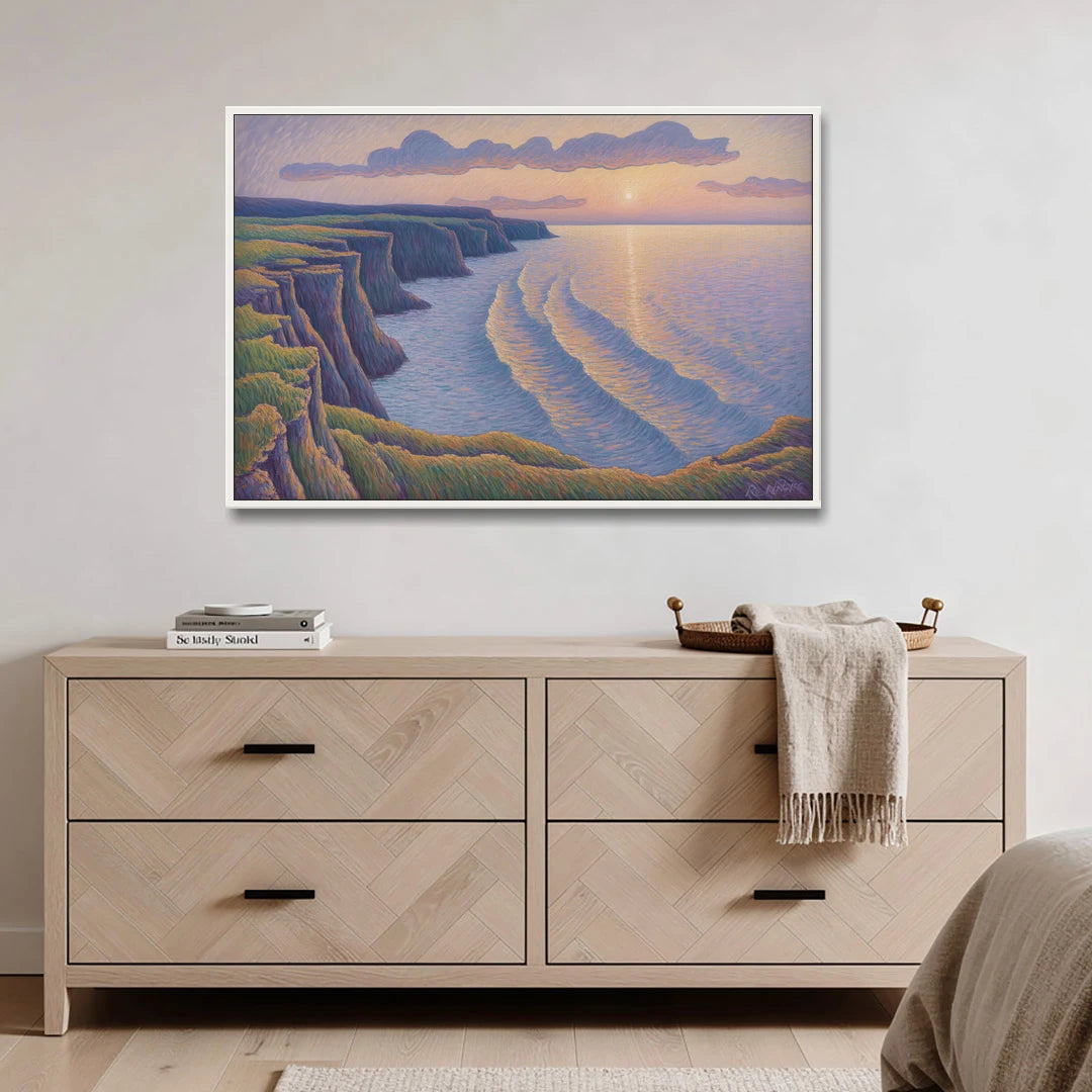 Coastal Cliffs of Newfoundland - White Framed Canvas Wall Art - Coffee Table - 48x32