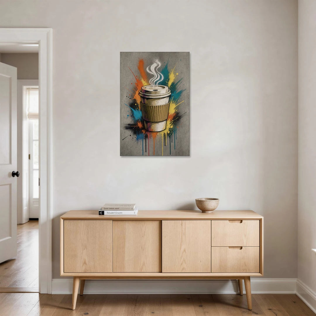 Coffee Art Prints Takeaway Cup in Spray Paint - Canvas Wall Art - Coffee Table - 24x36