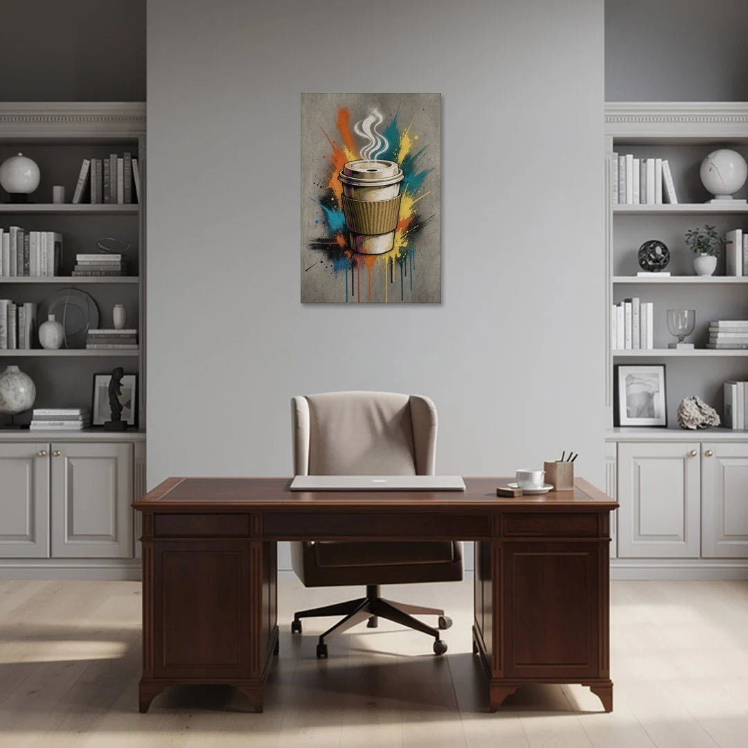 Coffee Art Prints Takeaway Cup in Spray Paint - Canvas Wall Art - Office - 24x36