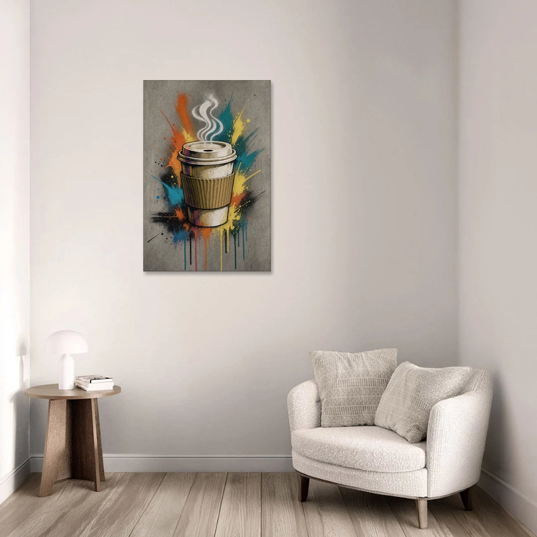 Coffee Art Prints Takeaway Cup in Spray Paint - Canvas Wall Art - Sofa - 24x36