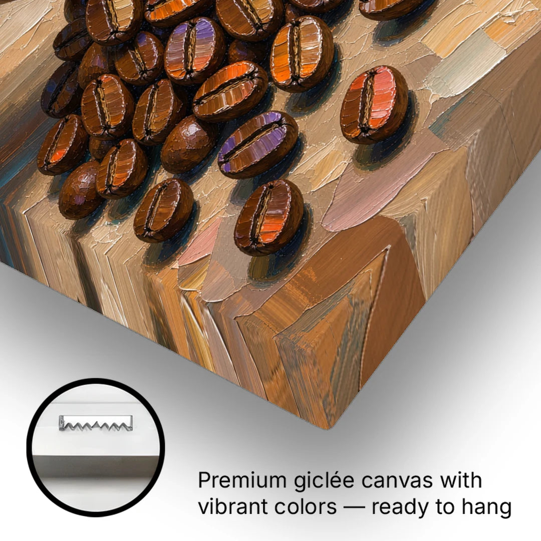 Coffee Beans Spilling From a Wooden Scoop - Canvas Wall Art - Gallery Wrap Corner