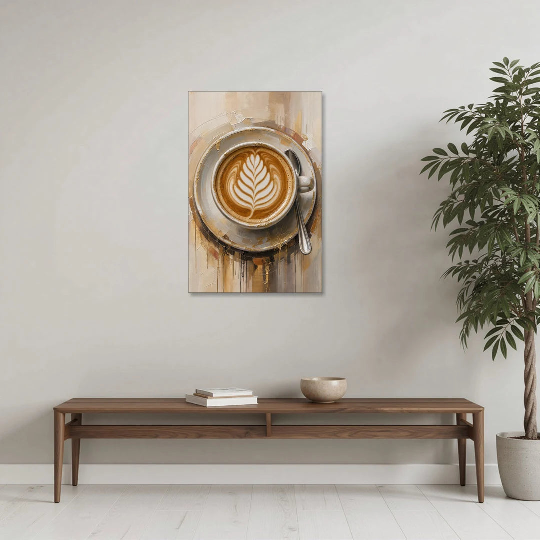 Coffee Cup Canvas Rosetta Latte in Gold - Canvas Wall Art - Coffee Table - 24x36