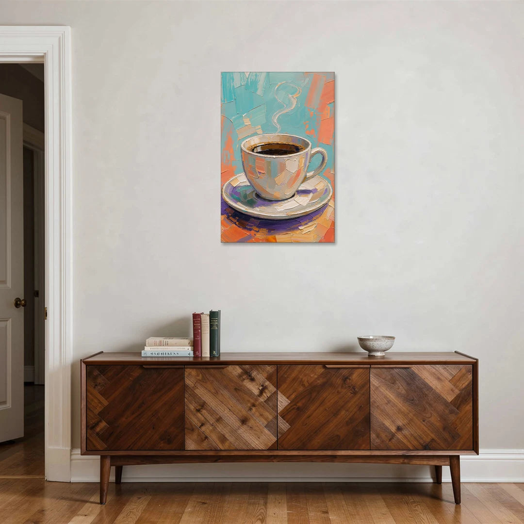 Coffee Cup Painting in Palette Knife Pastels - Canvas Wall Art - Coffee Table - 24x36