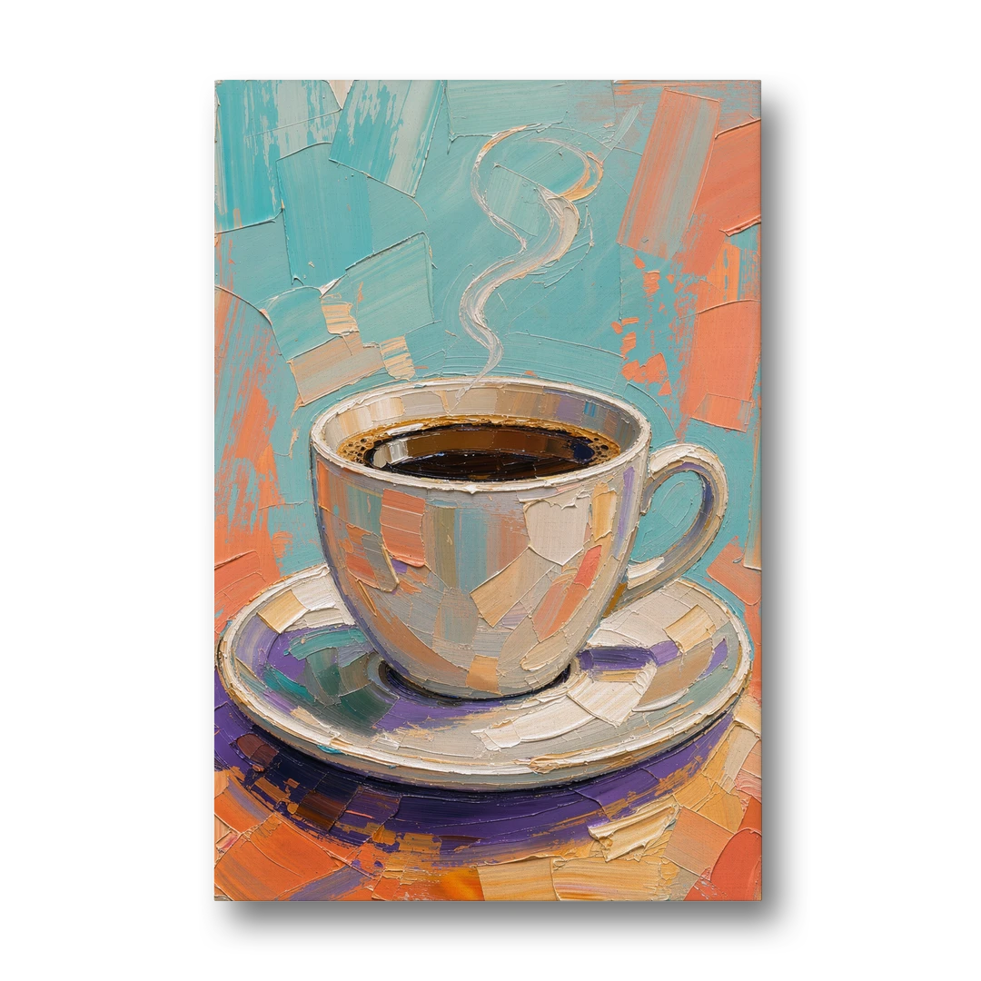Coffee Cup Painting in Palette Knife Pastels - Canvas Wall Art - Front