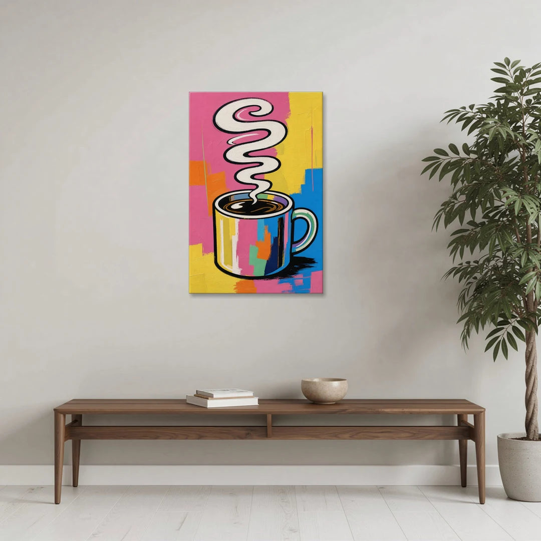 Coffee Pop Art Steaming Mug - Canvas Wall Art - Coffee Table - 24x36