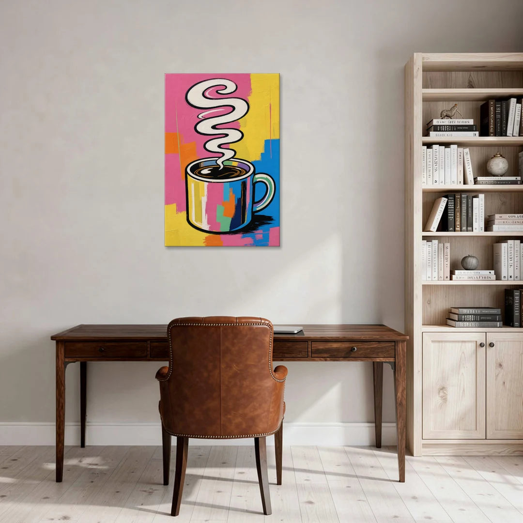 Coffee Pop Art Steaming Mug - Canvas Wall Art - Office - 24x36