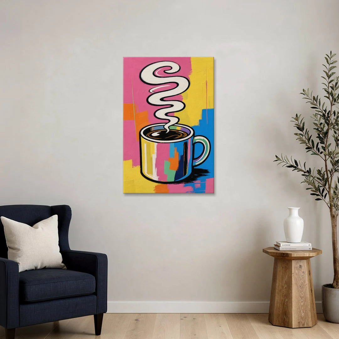 Coffee Pop Art Steaming Mug - Canvas Wall Art - Sofa - 24x36