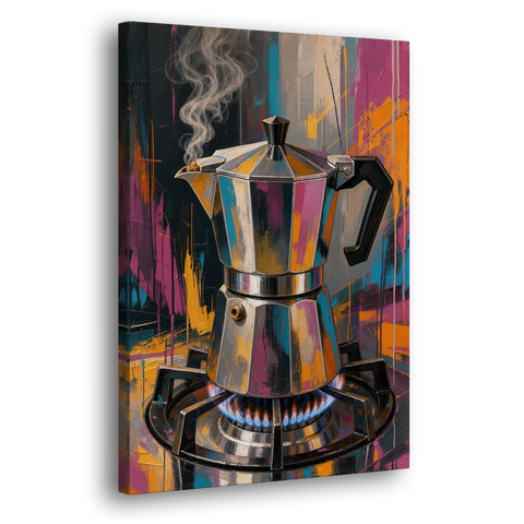 Coffee Pot Painting on the Blue Flame - Canvas Wall Art