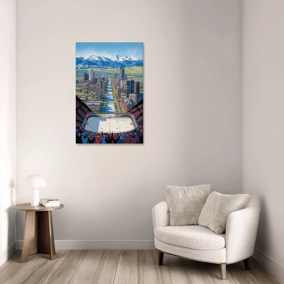 Colorado Avalanche Impressive Denver Cityscape Art - Canvas Wall Art - Sofa - 24x36