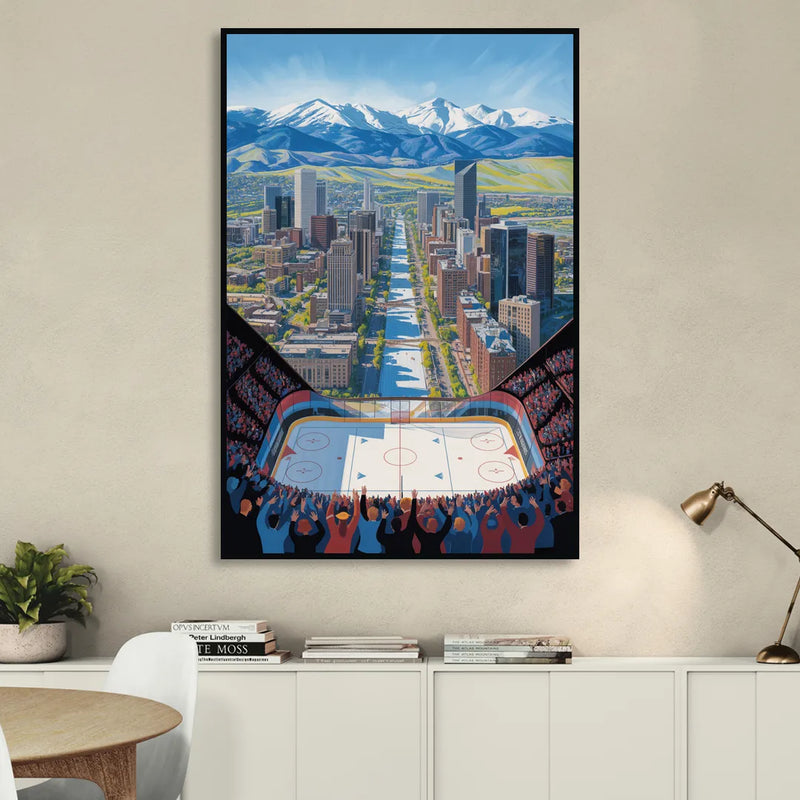 Colorado Avalanche Impressive Denver Cityscape Art Living Room - Black Canvas Wall Art