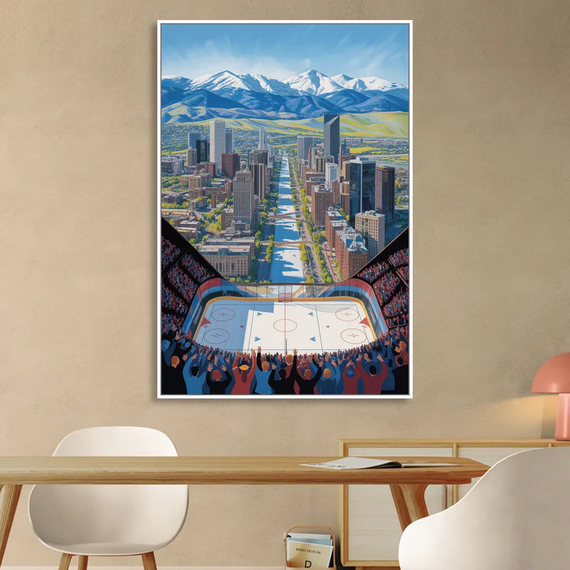 Colorado Avalanche Impressive Denver Cityscape Art Sitting Room - White Canvas Wall Art