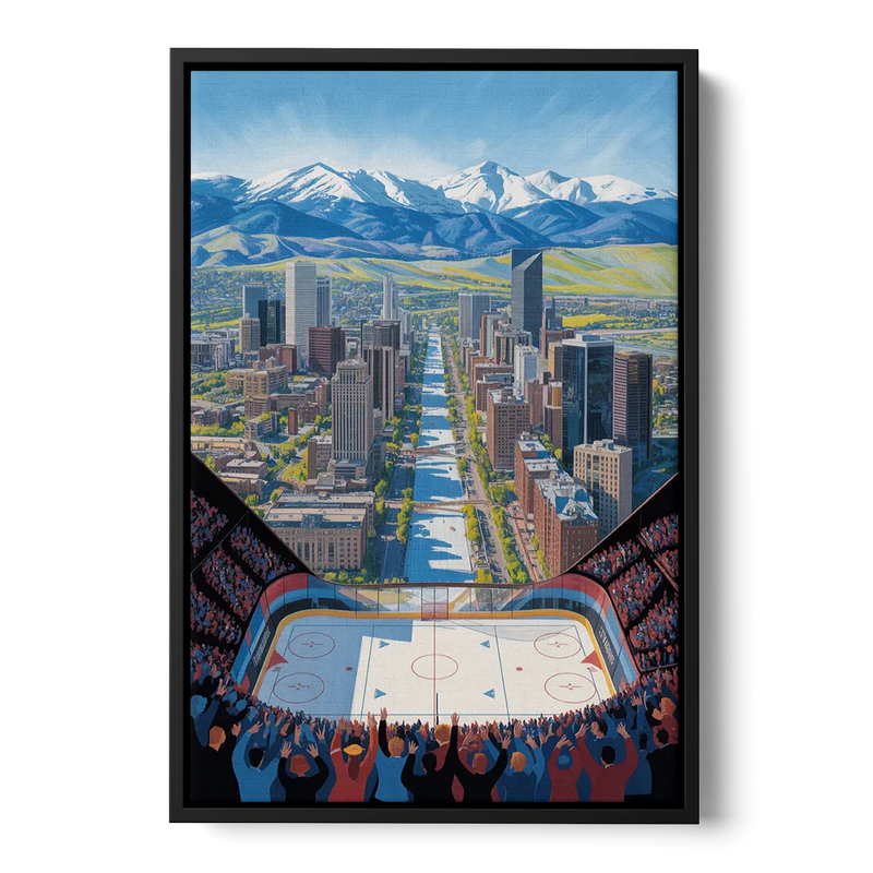 Colorado Avalanche Impressive Denver Cityscape Art Front - Black Canvas Wall Art