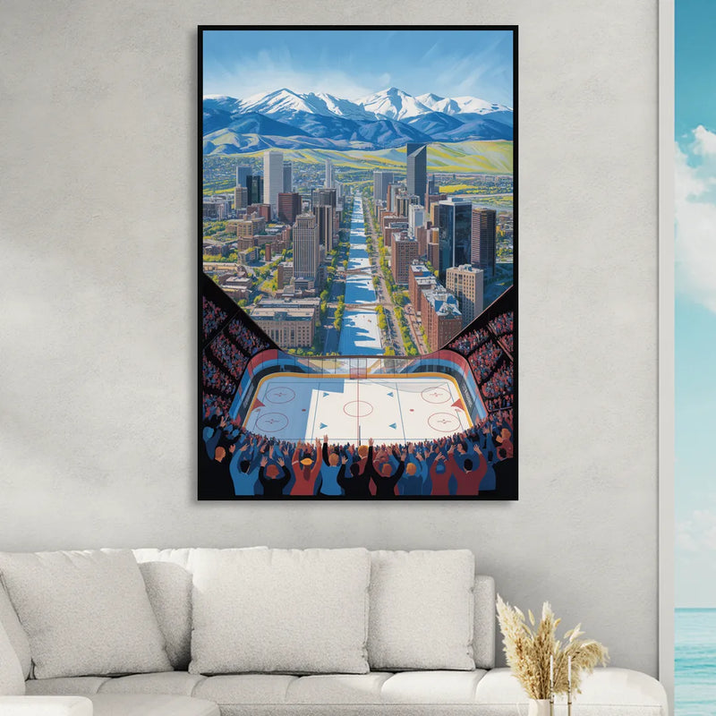 Colorado Avalanche Impressive Denver Cityscape Art Sitting Room - Black Canvas Wall Art