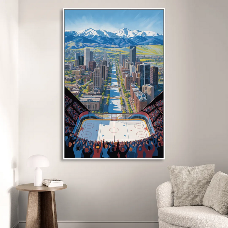 Colorado Avalanche Impressive Denver Cityscape Art Living Room - White Canvas Wall Art