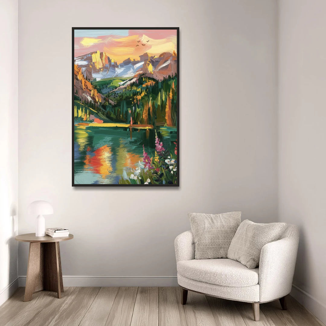 Colorado Springs Rocky Mountain Beauty - Black Framed Canvas Wall Art - Sofa - 32x48