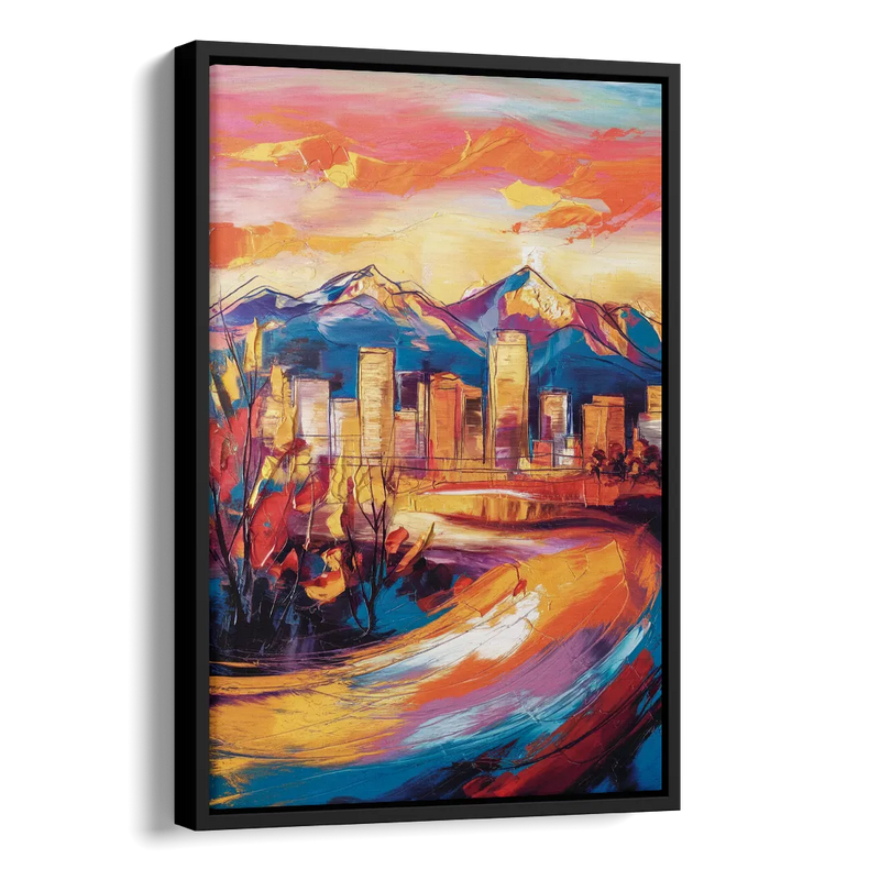 Colorado Springs Skyline Sunset Side - Black Canvas Wall Art