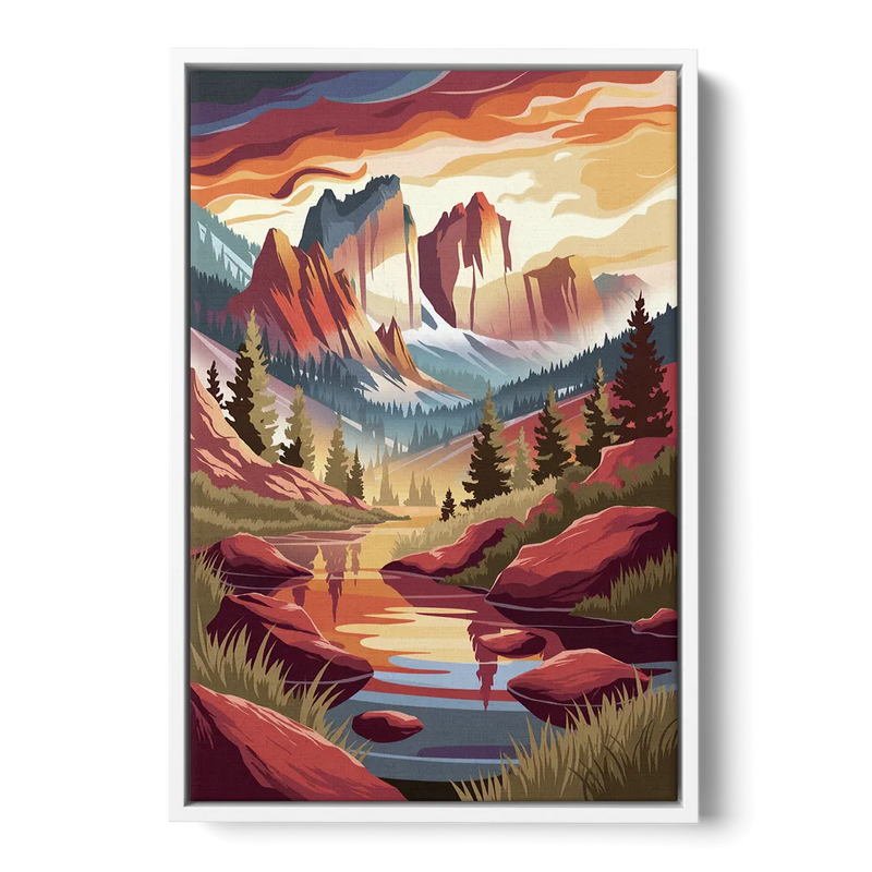 Colorado Springs Sunrise Over Peaks Front - White Canvas Wall Art