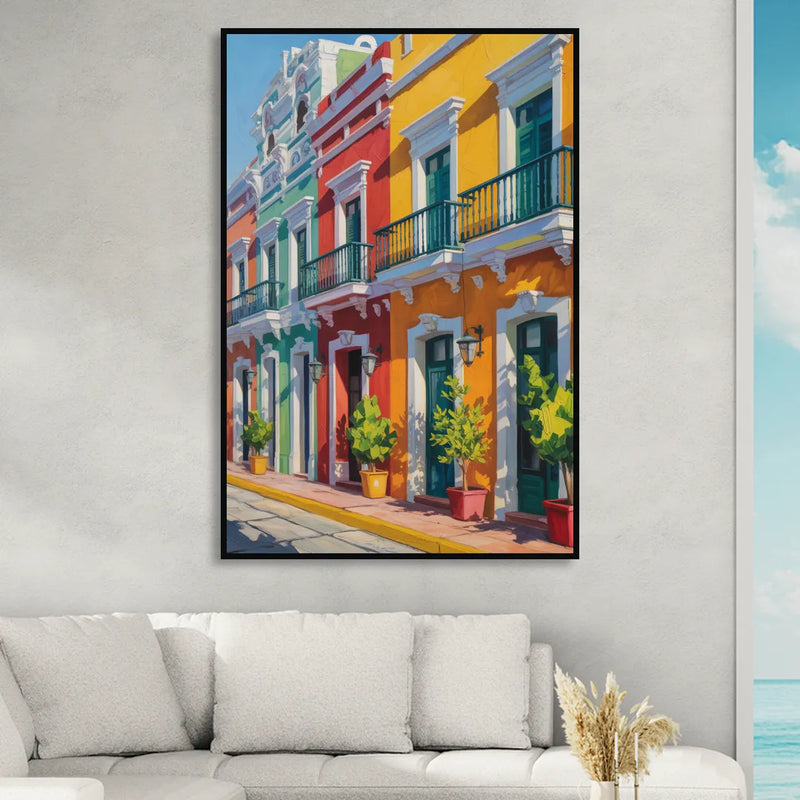 Colorful Centro Facades Sitting Room - Black Canvas Wall Art