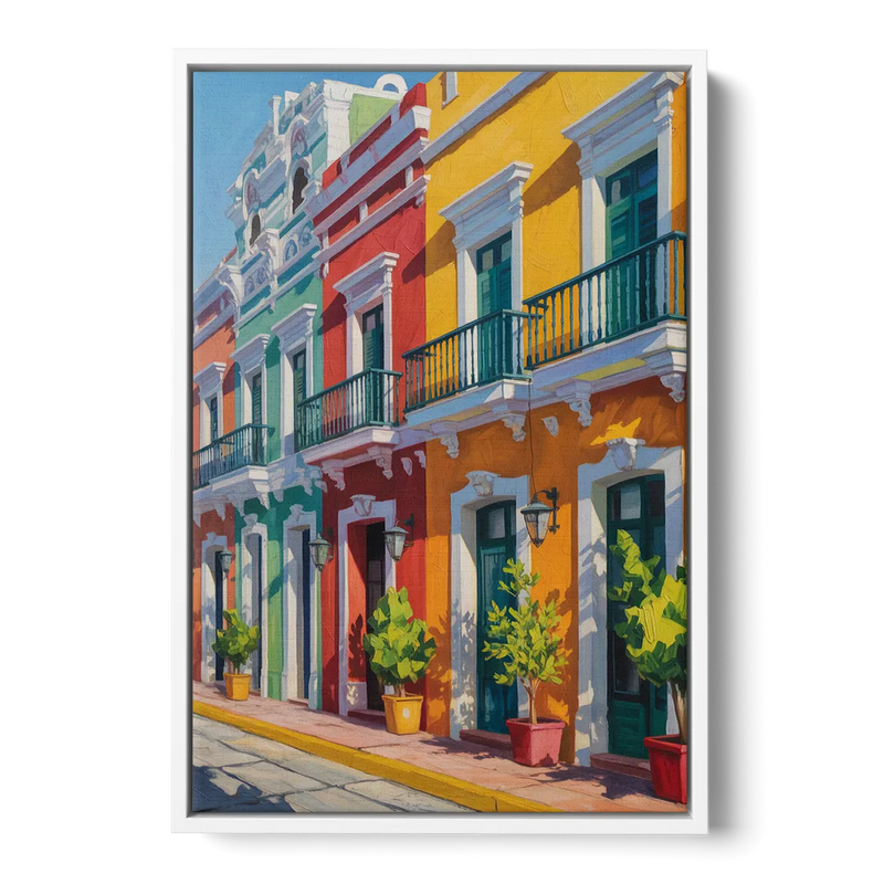Colorful Centro Facades Front - White Canvas Wall Art
